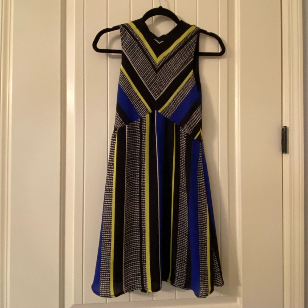 BAR III mini dress flared skirt black blue yellow XS